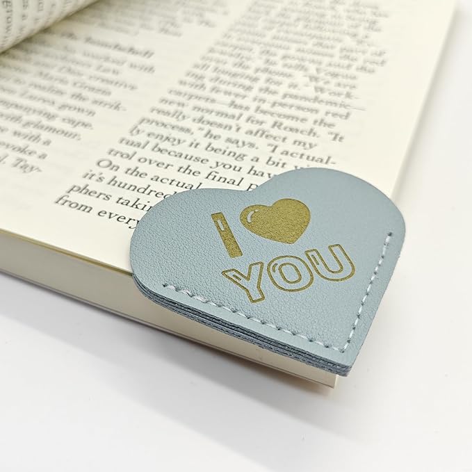Handmade 6 Pcs Leather Heart Bookmarks - Personalized Corner Page Book Mark with Initials Custom, Cute Reading Gifts for Women Men, Teachers, Students, Mum, Dad, Book Lovers (Love 6 Pcs-Custom)