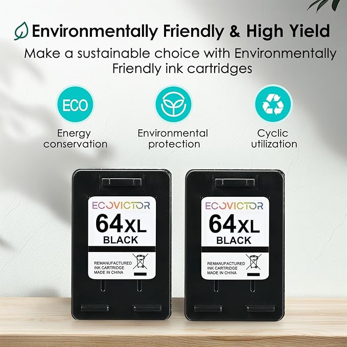 Remanufactured Ink Cartridge Replacement for HP Ink 64 Black HP64 XL HP64XL for Envy Photo 7858 7855 7120 7155 7100 7158 7164 6255 6252 6232 7800 Inspire 7200e 7900e 7955e Tango X Printer