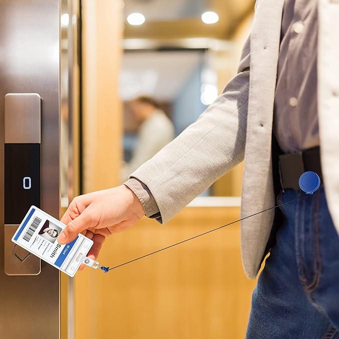 Badge Reels Retractable Badge Holder with Clip, Id Clips for Badges, Id Badge Reel, Retractable Id Badge Clip with Clear Vinyl Strap & Alligator Swivel, No Twist Dispenser (Blue)