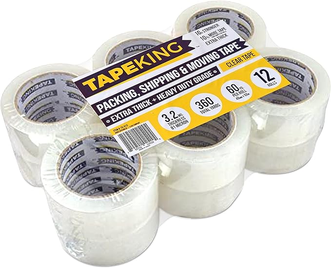 Tape King Heavy Duty Clear Packing Tape, 60 Yards/Roll, 12 Rolls - for Packing, Shipping and Moving