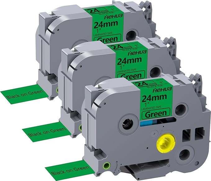 Hehua 24mm 1 inch Laminated Green Tape Compatible for Brother P-Touch TZe-751 TZe751 TZ-751 TZ751 TZe TZ Label Tape for Ptouch PT D600 D610 P710bt, 1'' x 26.2ft Black on Green, 3 Pack