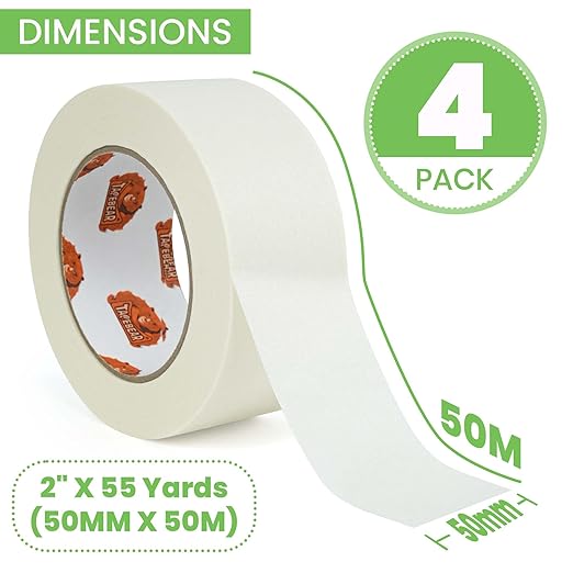 Eco-Friendly Kraft Paper Tape 2Inch x 55Yard, White Paper Packing Tape, Biodegradable Recyclable Packaging Tape Self Adhesive Box Tape for Shipping, Sealing, Moving, 4Rolls