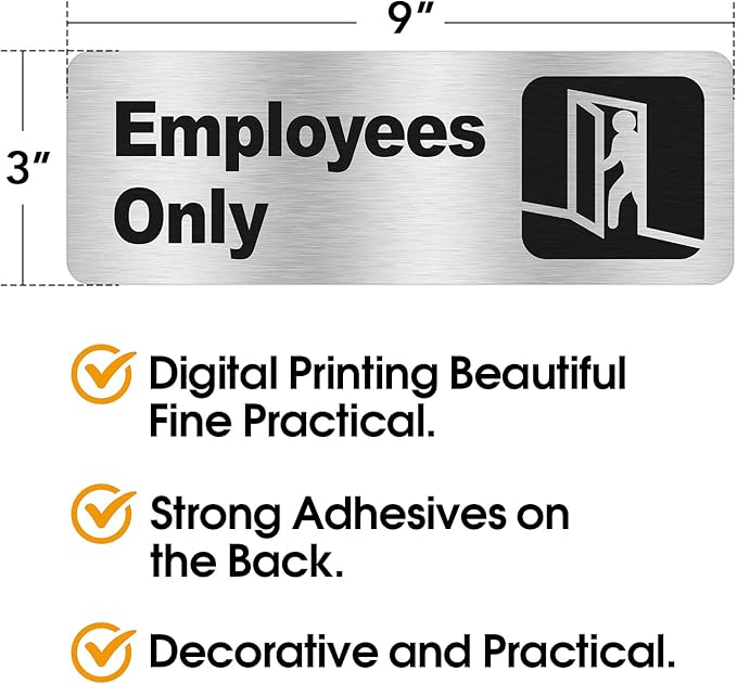 Faittoo Employees Only Sign, (4 Pack) 9 X 3 Inches Informative Rust Free Brushed Aluminum Sign with Symbols, Fade Resistant, Use for Door of Office/Business, Easy to Install