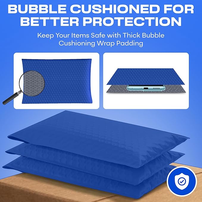 Royal Blue Extra Large Poly Bubble Mailers 14.25x20 inch #7 | Self Seal Large Padded Envelopes | Air Cushioned Bubble Mailer | Usable Size 14.25x19 Lightweight Mailing Shipping Bags| 100 Pack Bulk