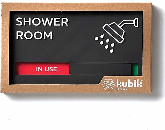 Kubik Letters Premium Shower Room Sign with Slider for Dual Messages Room Status (AVAILABLE or IN USE)