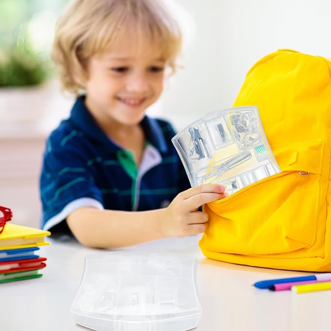 Colarr Mini Office Supply Kit Includes Stapler Tape Dispenser Staple Remover Paper Clips Scissor Staples Pen Sharpener Note Small Telescopic Knife for Office and School Clerk Student (Clear)