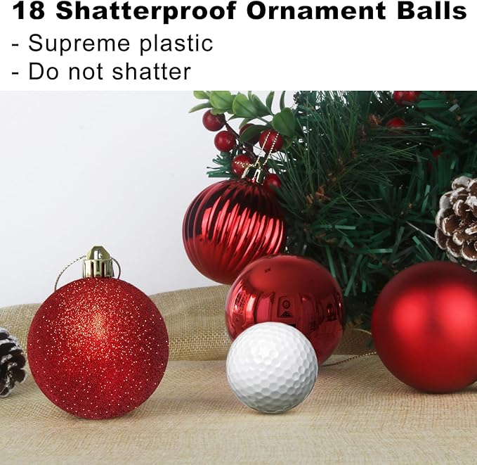 Rose Red 2.5" Christmas Balls Christmas Tree Decoration Ornaments Shatterproof Hanging Balls for Birthday Halloween Holiday Wedding Decorations Set of 18pcs