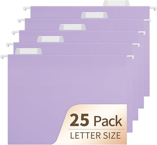 Hanging File Folders, 25 Pack Letter Size File Folders with 1/5-cut Tabs, Office Essentials for Filing Cabinet & Desk Storage