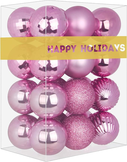 Bubblegun Pink 1.6" Small Christmas Balls Christmas Tree Decoration Ornaments Shatterproof Hanging Balls for Birthday Halloween Holiday Wedding Decorations Set of 24pcs