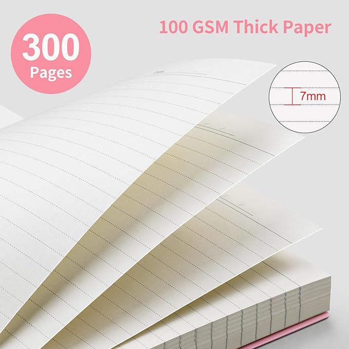 EMSHOI A5 Spiral Notebook College Ruled Lined Journal, Small 5.7" X 8.22", 300 Pages/150 Sheets, 100gsm Thick Paper, Waterproof Hardcover, for Office School Women Men Work Writing Notes-Pink