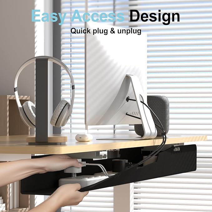 Cable Management for Under Desk,47.2" Standing Desk Cord Management Tray,Upgraded Thickened Felt Cord Organizer Tray for Office, Home, Self-Adhesive Or Bracket Mount Cable Holder,Black