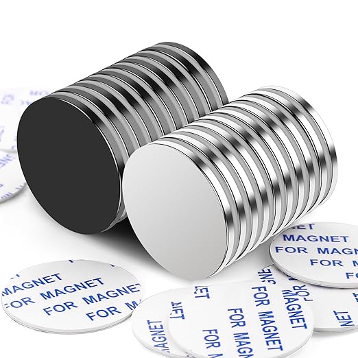 LOVIMAG Strong Magnets, Powerful Disc Magne with Double-Sided Adhesive, Heavy Duty Rare Earth Neodymium Magnets for Fridge, Office, Science, DIY-1.26inchx1/8 inch, Pack of 20 (10 Black, 10 Silver)