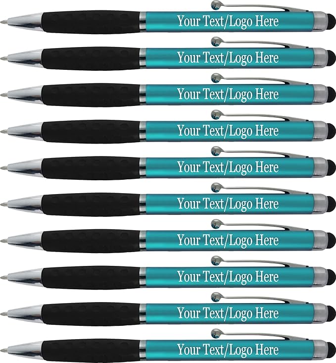 Personalized Pens With your Custom Logo or Text-600 Pack Bulk-for Businesses, Parties, and Events, 2 in 1 Ballpoint Pen & Stylus for Touchscreen Devices, L'Blue Barrel, Black Ink
