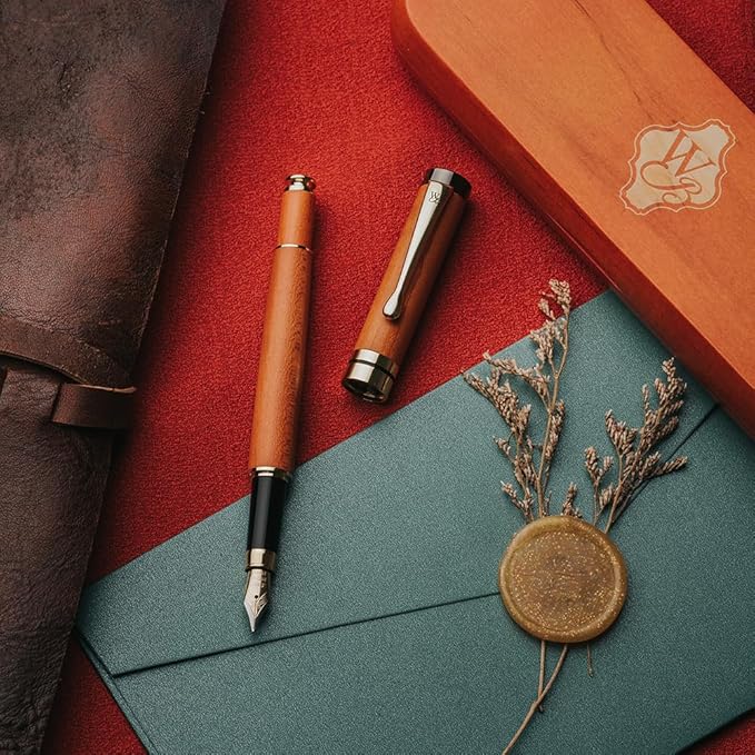 Wordsworth & Black Fountain Pen Set, Luxury Bamboo Wood - Extra Fine Nib, Gift Case; Includes 6 Ink Cartridges, Ink Refill Converter -Journaling, Calligraphy; Drawing, Smooth Writing [Cherry Wood]