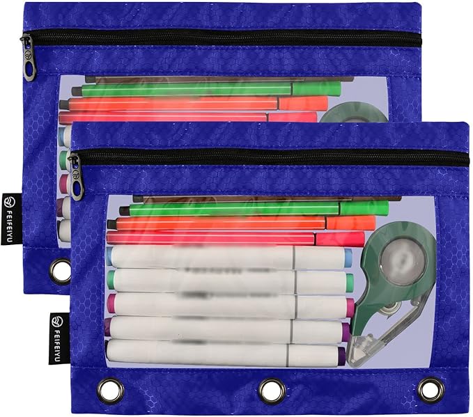 Gredecor Binder Pencil Pouch 3 Ring Navy Blue Zipper Pencil Pouches Case 2 Pack Clear Binder Organizer for School Office