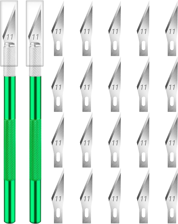 DIYSELF 2 Pack Exacto Knife Set, Precision Knife for Paper, Carving Blades for Crafts, Craft Knife for Wallpaper, Art Knives, Hobby Knife with 20 High Carbon Steel Exacto Knife Blade #11(Green)