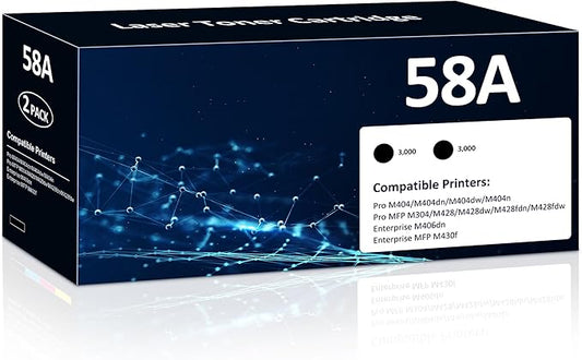58A CF258A Toner Cartridge 2 Black Compatible for HP-58A CF258A 58X CF258X Toner Cartridge Work with Laser Jet Pro M404n M404dn M404dw M304 MFP M428dw M428fdn M428fdw M406 Enter Prise M406dn MFP M430f