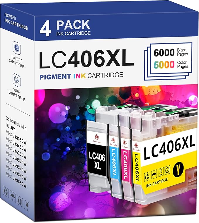 Toner Kingdom Compatible for LC406 LC406XL Ink Cartridges for Brother Printer Work with Brother MFC-J4335DW MFC-J5855DW MFC-J6555DW MFC-J6555DW MFC-J6955DW MFC-J4535DW Printer(High Yield，4-Pack)