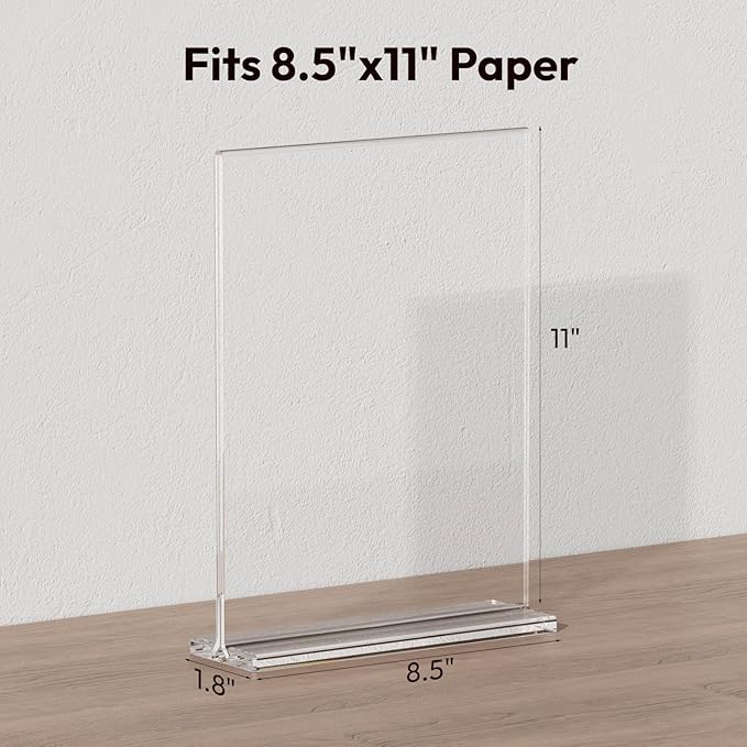 NIUBEE Acrylic Sign Holder for Events - 8.5 x 11 Acrylic Sign Stand for Baby Shower - Clear Paper Display Supplies for Party Table - 3 Pack