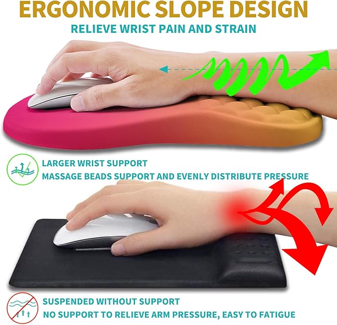 Hokafenle 2 in 1 Ergonomic Mouse Pad Wrist Support & Wrist Rest for Computer Keyboard Set, with Relieve Carpal Tunnel Pain Massage Bulge and Full Memory Gel Design (2In1 Set, Sunset Glow)