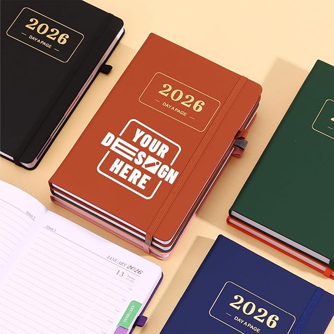 Customizable 2026 Daily Planner - Add Your Design/Logo/Text/Photo, Day a Page Personalized Journal with Multiple Colors Hardcover, Custom Agenda Book for Productivity & Organization, Brown