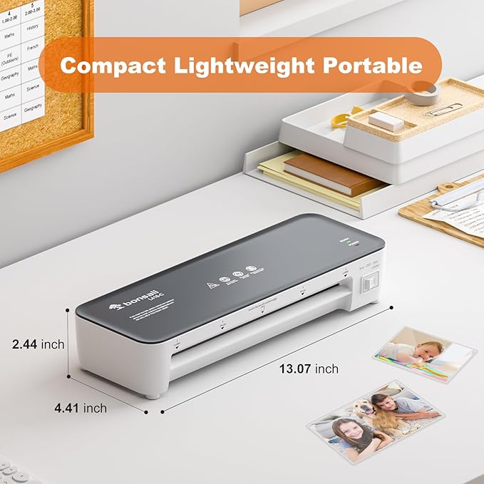 Bonsaii Laminator Machine, 9 Inch Laminators Machine with 50 Laminating Sheets, Laminator with Never Jam Technology for Doc/Posters/Photo, Simple Convenient for Home, Office and School - L418-C Grey