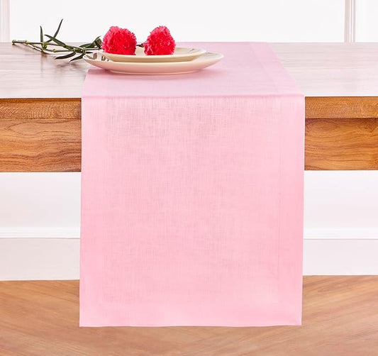 Solino Home Linen Pink Lemonade Table Runner 108 Inches Long - 100% Pure Linen 14 x 108 Inch Table Runner - Fete
