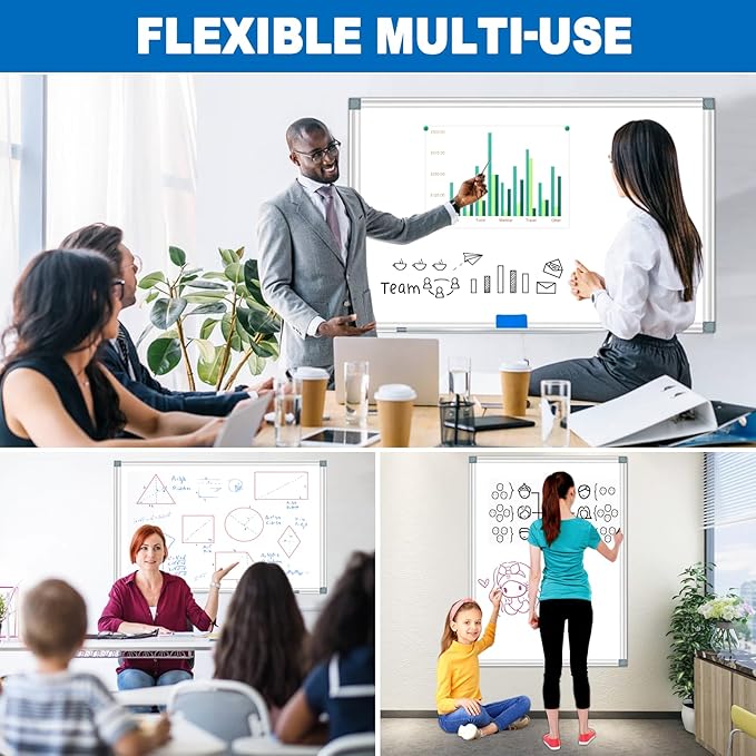 White Board Dry Erase Whiteboard for Wall 36" x 24" (2pcs) Aluminum Presentation Magnetic Whiteboards with Long Pen Tray, Hanging Whiteboard for Office, Meeting Room, Classroom, School & Home