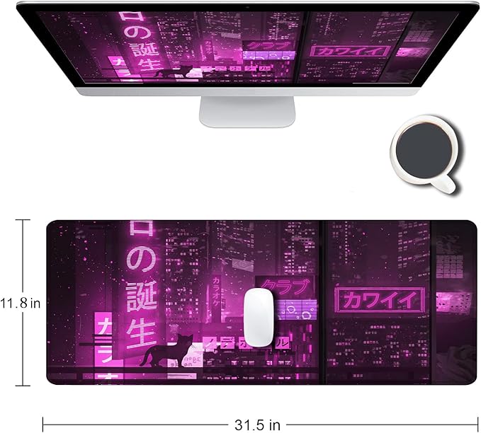 Gaming Mouse Pad, Large Anime Mouse Pads for Desk, Non-Slip Rubber Base Mousepad, Keyboard Mouse Mat Desk Pad with Stitched Edges, 31.5x11.8 inch