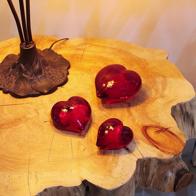 Ca D Oro Small Red Heart Glass Paperweight Hand Blown Murano-Style Art Glass