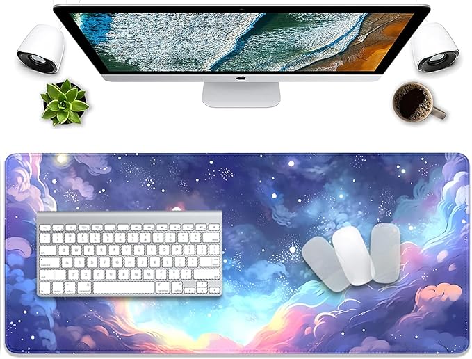 Stars Sky Dark Blue Cosmos Mouse Pad Desk Mat,Large Extended Gaming Mouse Pad with Stitched Edges,Non-Slip Waterproof Rubber Base for Office,Computer,Keyboard,Laptop and Home Desk Pad(27.5X11.8 in)
