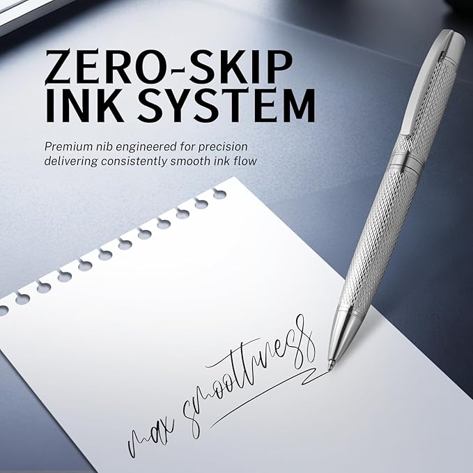 YUNCHUN Executive Pens for Men, Medium Point Ball Point Pen Set for Men Gift, Heavy Duty Ball Pen for Writing, Retractable Metal Ballpoint Pen for Journaling, Ballpoint Pen Blue Ink with Rough Lozenge