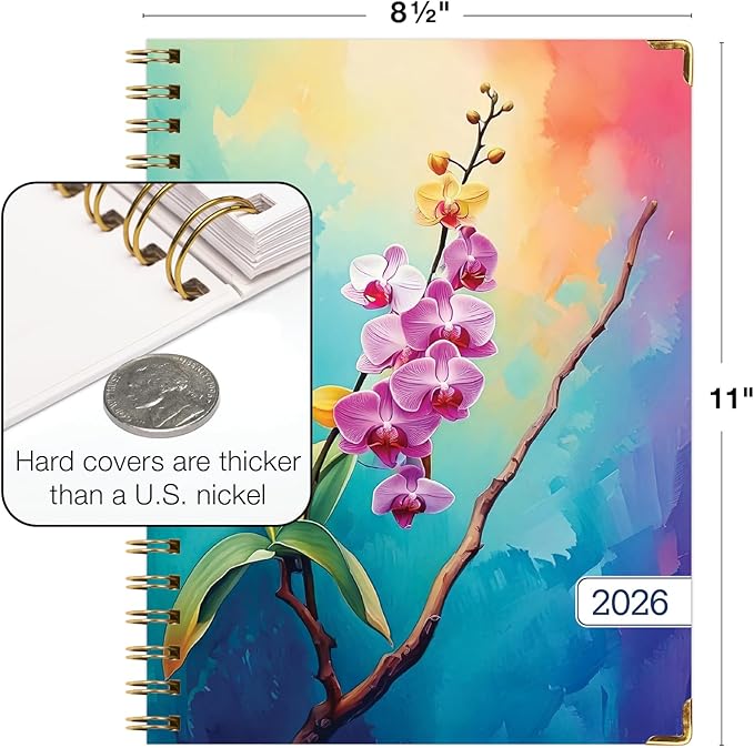 HARDCOVER 2026 Planner, 8.5"x11": 14 Months (November 2025 - December 2026), Daily Weekly Monthly Planner, Yearly Agenda, Bookmark, Pocket Folder and Sticky Note Set (Orchid)