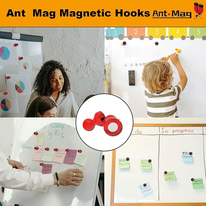 Ant Mag Magnetic Push Pins 48pcs Strong Whtieboard Pins Magnets Perfect Use for Map Fridge Kitchen Home Office Classroom