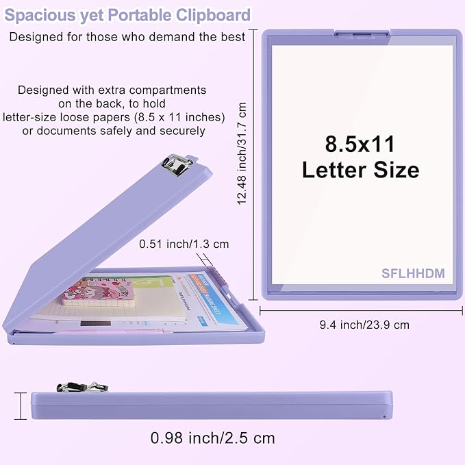 Clipboard with Storage,Three-Tier Box Clipboards(Letter Size),Storage Clipboard with Clip Form Holder Clipboards,Dry Erase Clip Boards 8.5x11 with Storage for Office School Supplies Clip Board-Purple