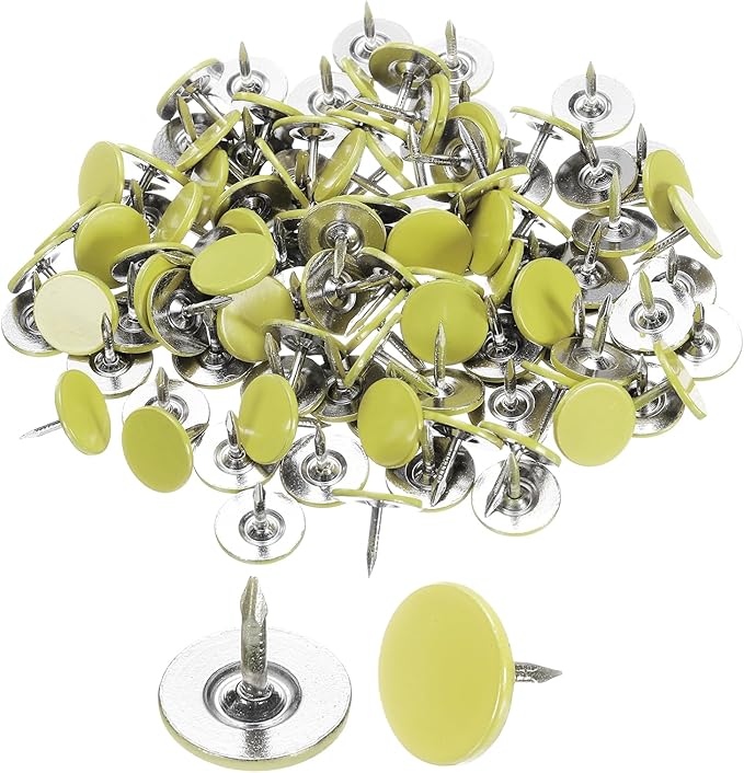 uxcell 100Pcs Upholstery Tacks, 11mmx10mm Flat Head Thumb Tack Decorative Furniture Nails Push Pins for Furniture Sofa Headboards, Light Yellow