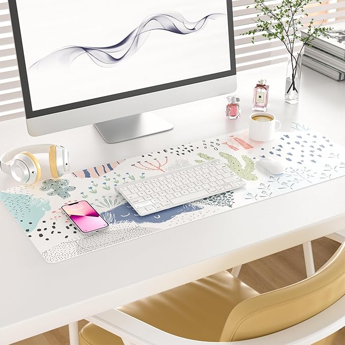 Colorful Star Large Mouse Pad, Waterproof PU Leather Abstract Desk Mat for Women Girls, Cute Desk Accessories Minimalist Home Office Decor, Kids Deak Pad Non-Slip Writing Mat 31.5" x 11.8"