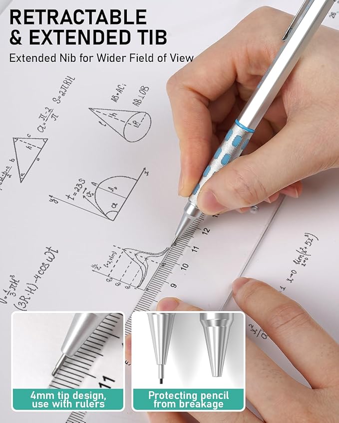 Nicpro Blocky Gear Metal Mechanical Pencil Set with Leather Case, 40PCS Art Drafting Pencil 0.5, 0.7, 0.9 & 2mm Lead Pencil with 352PCS (HB 2H 4H 2B 4B 6B Color) Lead Refills for Sketching Drawing