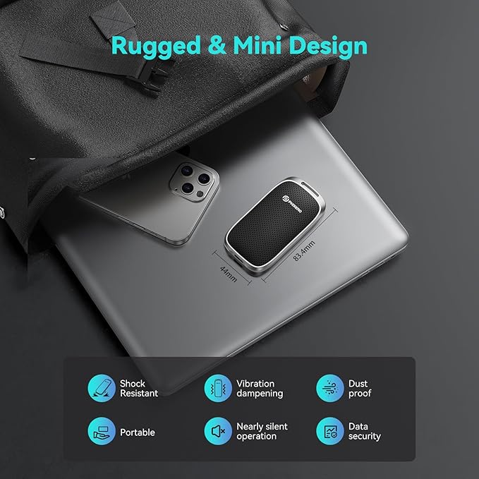 PHIXERO P5 1TB External Portable SSD - 5Gbps External Hard Drive with 2-in-1 USB C to C & USB C to A Cable for PC, Mac, PS5, Xbox | Anti-Shock, Compact Design with Lanyard Hole,Black