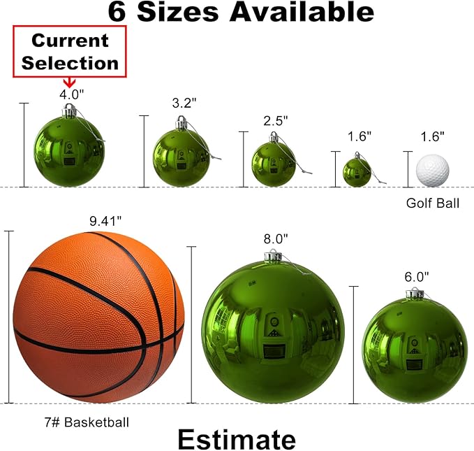 Lime Green 4.0" Large Christmas Balls - Christmas Tree Decoration Ornaments Shatterproof Hanging Balls for Birthday Halloween Holiday Wedding Decorations Set of 4pcs