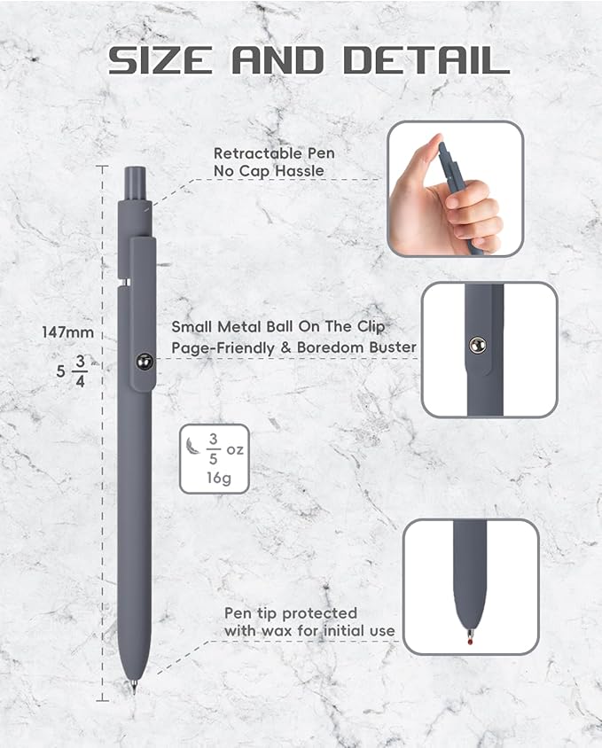 6pcs Gel Pens,0.5mm Fine Point Black Ink Pens With Smooth Wirting,Qucik Dry Pens For Journaling,Cute Nice Aesthetic Pens, Office School Supplies Women Men Student(WH+GY+BK)