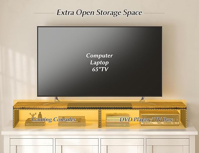 EnHomee 55.2" Computer Monitor Stand, Desk Shelf for Top of Desk for 3 * 23" Monitors/Laptop Computer/PC/Printers, TV Riser for 65 60 55 Inch TV for Bedroom Home Office, Rustic Brown