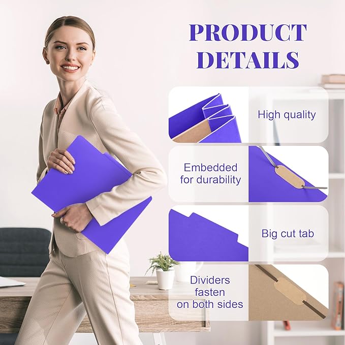 Skyygemm 12 Pack Classification File Folders Bulk with Divider and 2" Expansion, Pressboard Folder with 2 Prong Fasteners for Employee Records Medical Charts Office Document Organization(Purple)