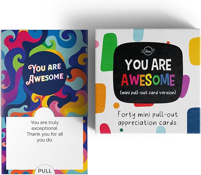 Dessie Awesome Mini Encouragement Cards - 40 Unique Cards w/Inspirational Messages, 2.5" x 2.5". Employee & Teacher Appreciation Gifts in Bulk