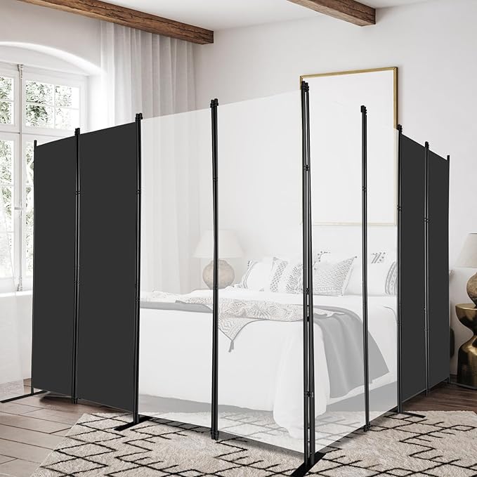 MAYOLIAH 8-Panel Black Room Divider 6ft Tall Folding Privacy Screen Portable Office Partition 160" W X 72" H