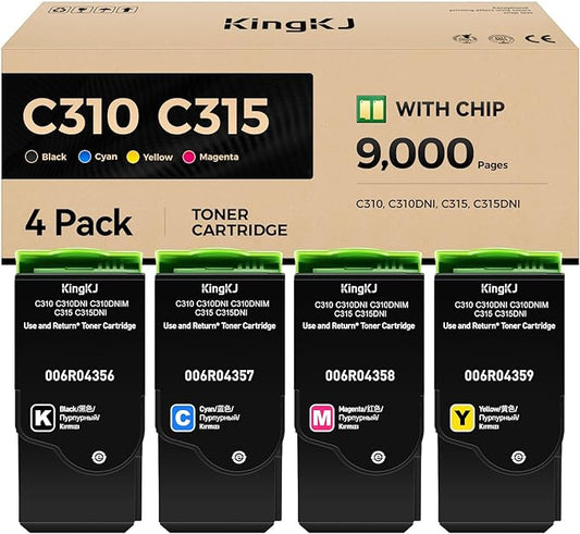 C310 C315 Toner Cartridge Set 4-Pack with chip High-Yield 006R04356 006R04357 006R04358 006R04359 Replacement for Xerox C310 C310DNI Versalink C315 C315DNI Color Printer Ink Black Cyan Magenta Yellow