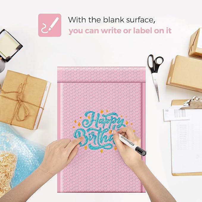 Fuxury Bubble Mailers 10.5x16#5 Light Pink,Self Seal Strong Adhesive Poly Padded Envelopes,Waterproof Bubble Mailing Envelopes,Cushioning Packaging Bags for Books,Clothes, Makeup Supplies 250 Pack