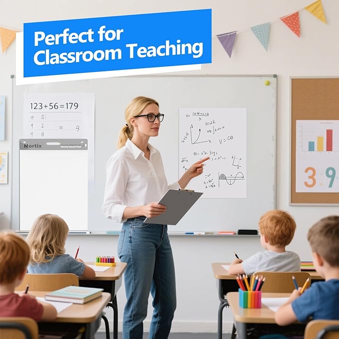 Nortix Flip Chart Paper, Sticky Easel Pads, Chart Paper for Teachers,Super Adhesive & Bleed-Resistant, Mini Self-Stick Easel Paper for Classroom/Office, 15 x18 inch, 30 Sheets/Pad, 4 Pads