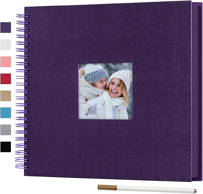 12 x 12 Inch Large DIY Scrapbook Photo Album with Window Design Cover 80 Pages Craft Paper Memory Book for Weeding Anniversary Travel and Baby (Purple)