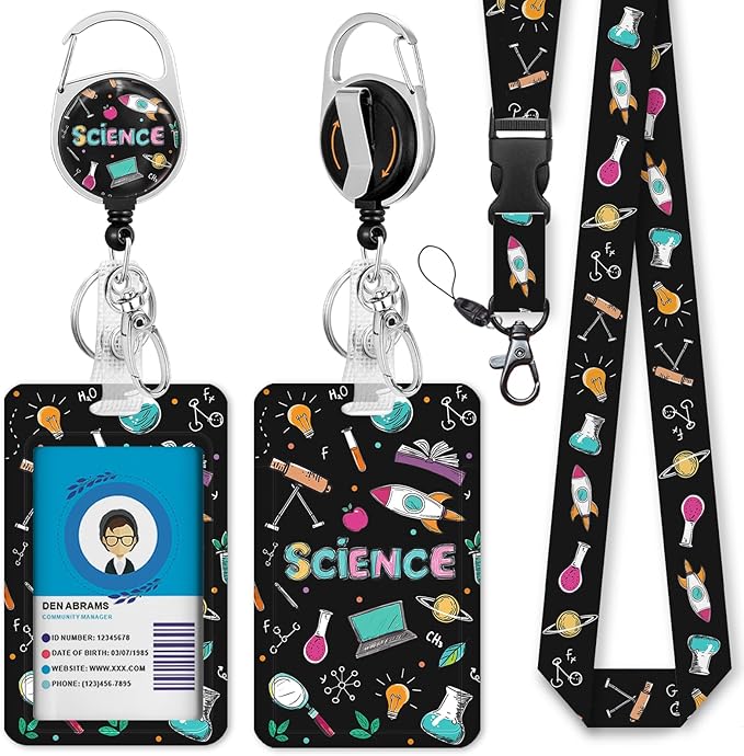 Gctriki Science Teacher Lanyard with ID Holder, Cute ID Badge Holder with Lanyard Badge Reel Retractable, Lanyards for ID Badges Clip Teacher Nurse Retractable Keychain Name Tag Badge Office Gifts